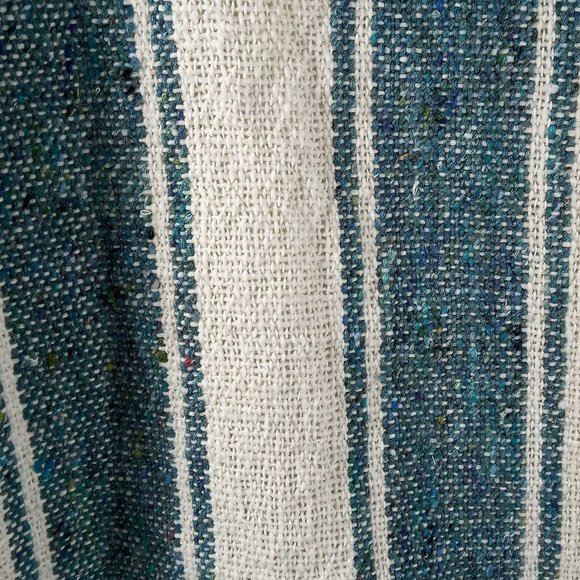 NWOT Varina Handmade Baja Hoodie (from Ecuador) in Teal & Ivory Vertical Stripe - Picture 4 of 7
